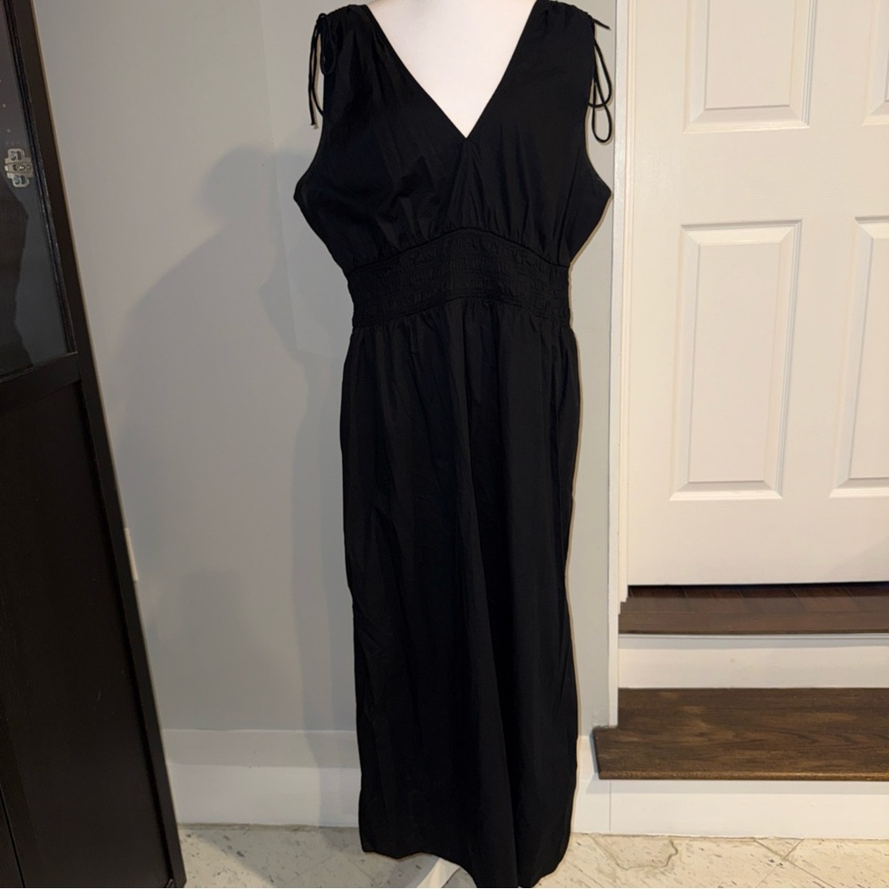 Old Navy Size XL Cotton Black Sun Dress Tie Shoulder Smocked Boho Hippie Peasant - Picture 1 of 9
